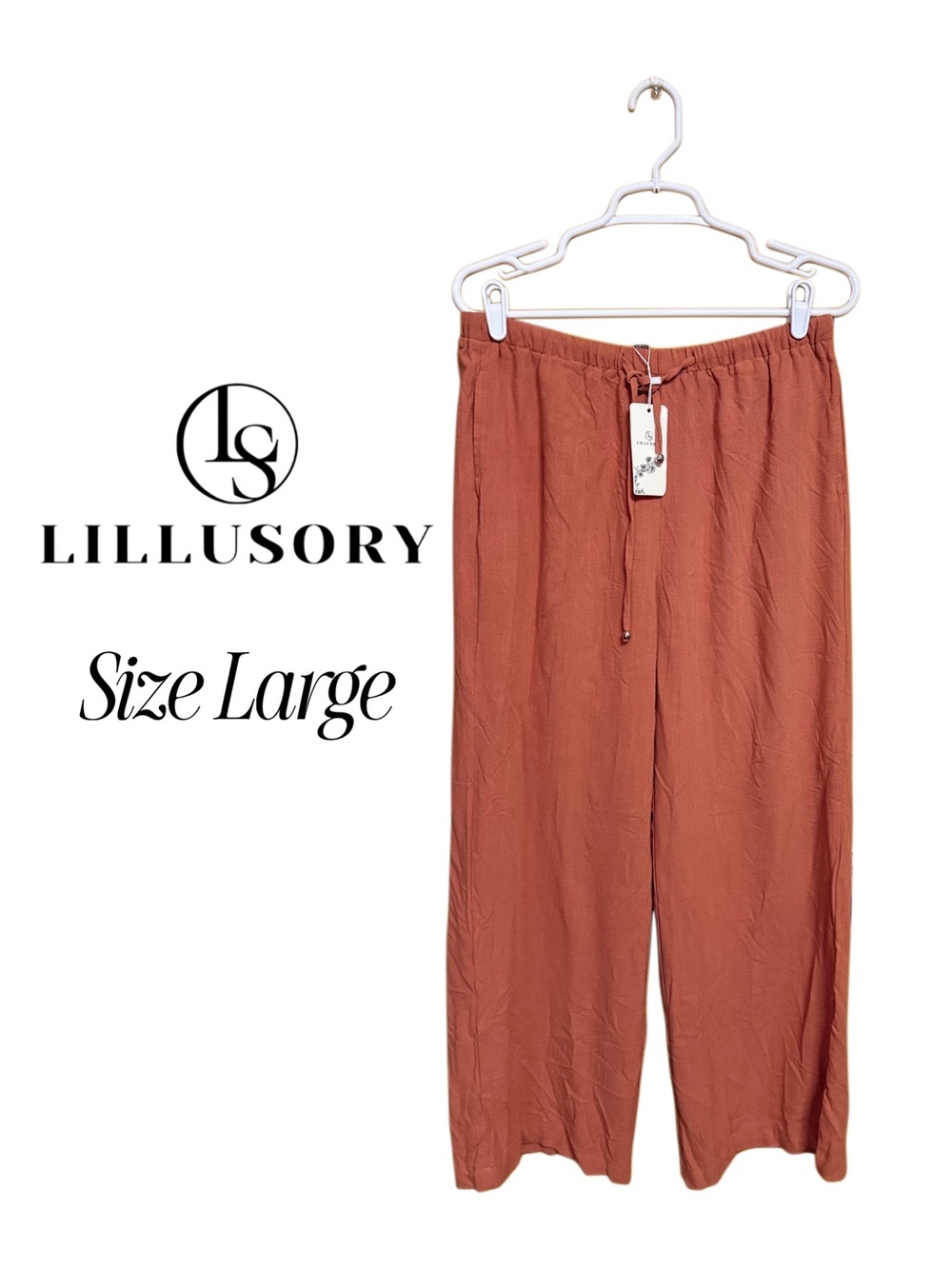 🏝️ Lillusory Rayon & Linen Pants Large Pumpkin Orange Resort Wide Leg Summer